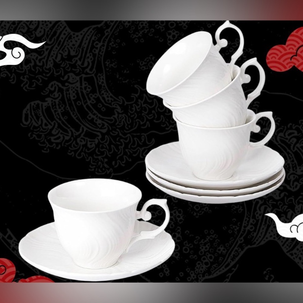 Porcelain Teacup & Saucer 4pc Set (6 oz)